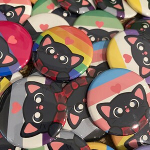 LGBTQIA Cat Buttons - 1.5 inch Button - Cat Pin, Cat Button, Lapel Pin
