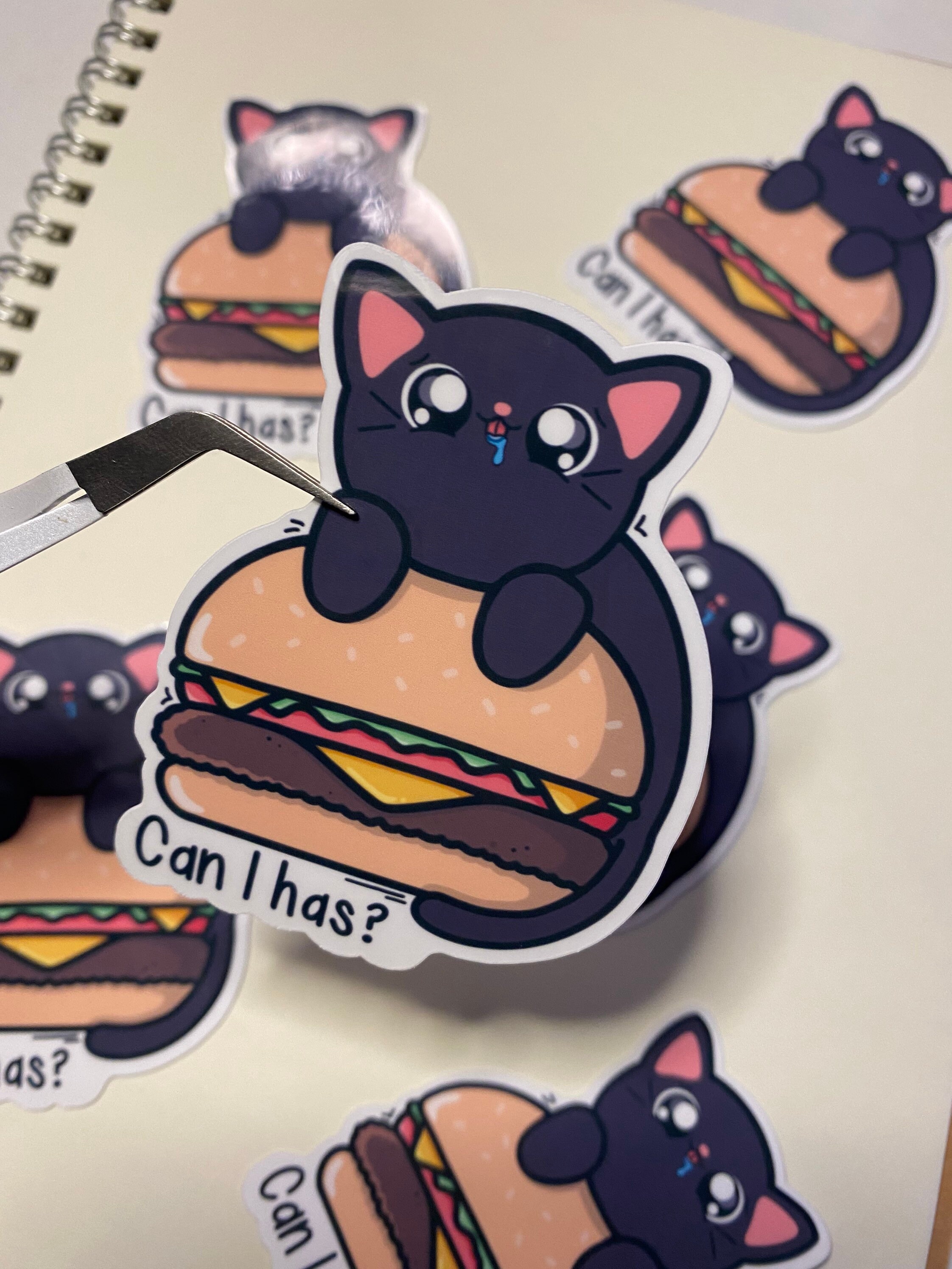 Cheeseburger Cat Sticker - Cat Sticker, Water Resistant Sticker, Laptop ...