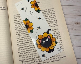 Sunflower Cat - Black Cat Bookmark - Cat Bookmark, Gifts for Cat Lovers, Bookmarkers