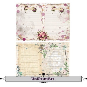 Decorative junk journal pages, 10 Blank Lined Journal Pages, Shabby chic papers collection, For any occasion,
