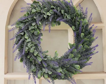 Topiary Lavender Front Door Wreaths | Artificial Lavender Flowers Hanging Decorations| Spring Handmade Garland