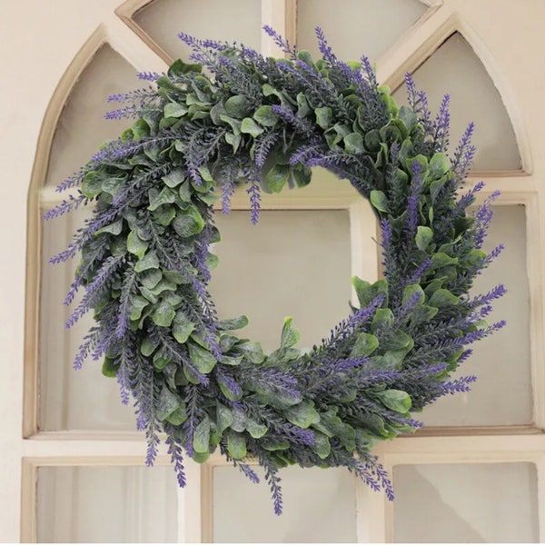 Topiary Lavender Front Door Wreaths | Artificial Lavender Flowers Hanging Decorations| Spring Handmade Garland