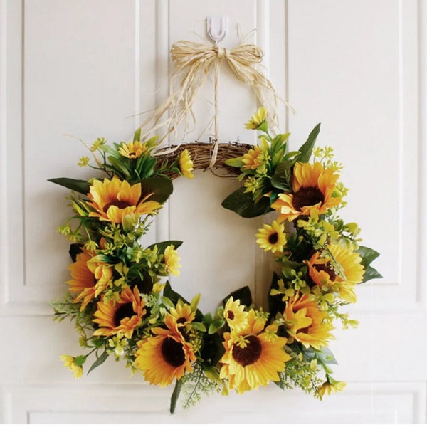 Handmade Large Silk Sunflower Artificial Front Door Wreath | Spring Summer Garland | Wedding Flowers