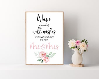 Wedding Wands Sign I Wedding Wands I Lucky Wands I Romantic Wedding Send-Off I Wedding Decoration I Watercolour Flowers Rose