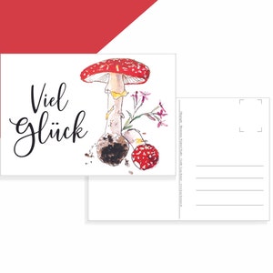 Viel Glück Postkarte | Aquarell Fliegenpilz Illustration | A6 Grußkarte I Glücksbringer I Glückspilz