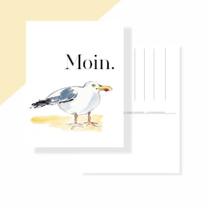 Moin Postkarte I Grußkarte Möwe I A6 | Karte Handgemacht Aquarell Wasserfarben Kunstdruck Illustration | Geburtstagskarte Freunde Familie