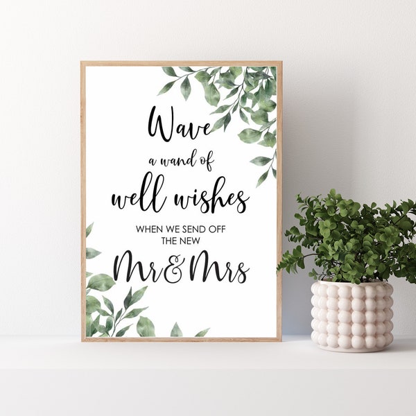 Wedding Wands Sign I Wedding Wands I Lucky Wands I Romantic Wedding Send-Off I Wedding Decoration I Greenery I Watercolor