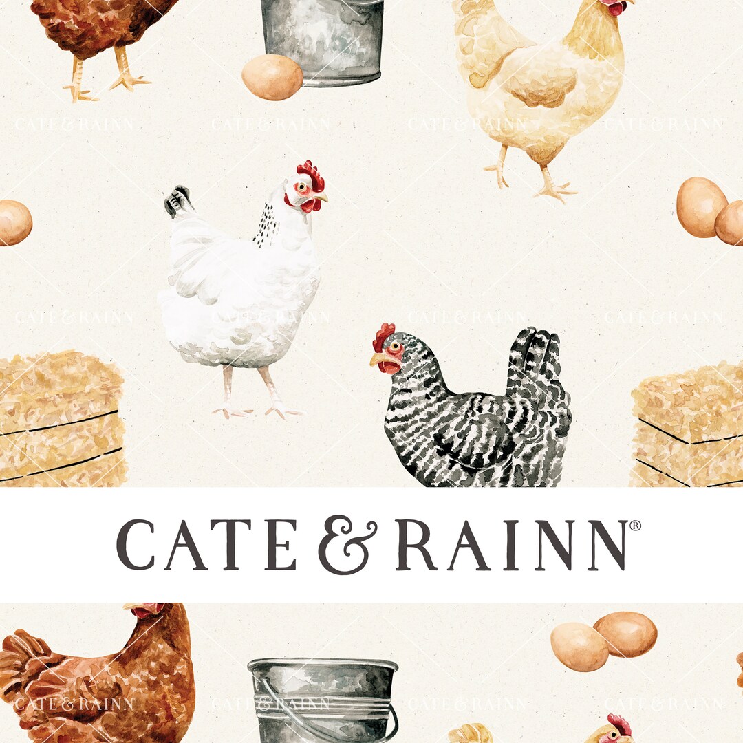 Farmhouse Chickens Seamless Pattern, Watercolor Farm Animals Tiling