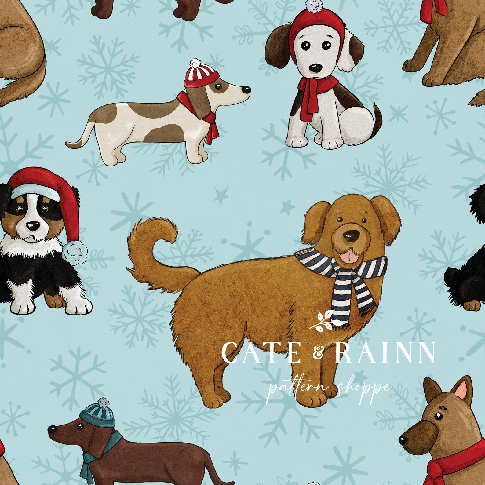 Christmas Dog Pattern Christmas Puppies Snowflake Repeat Etsy