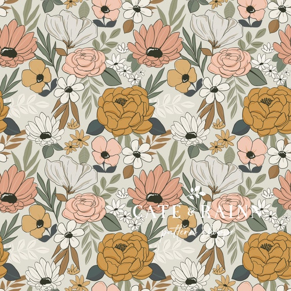 Buy Retro Boho Floral Seamless Pattern, Repeat Pattern, Digital