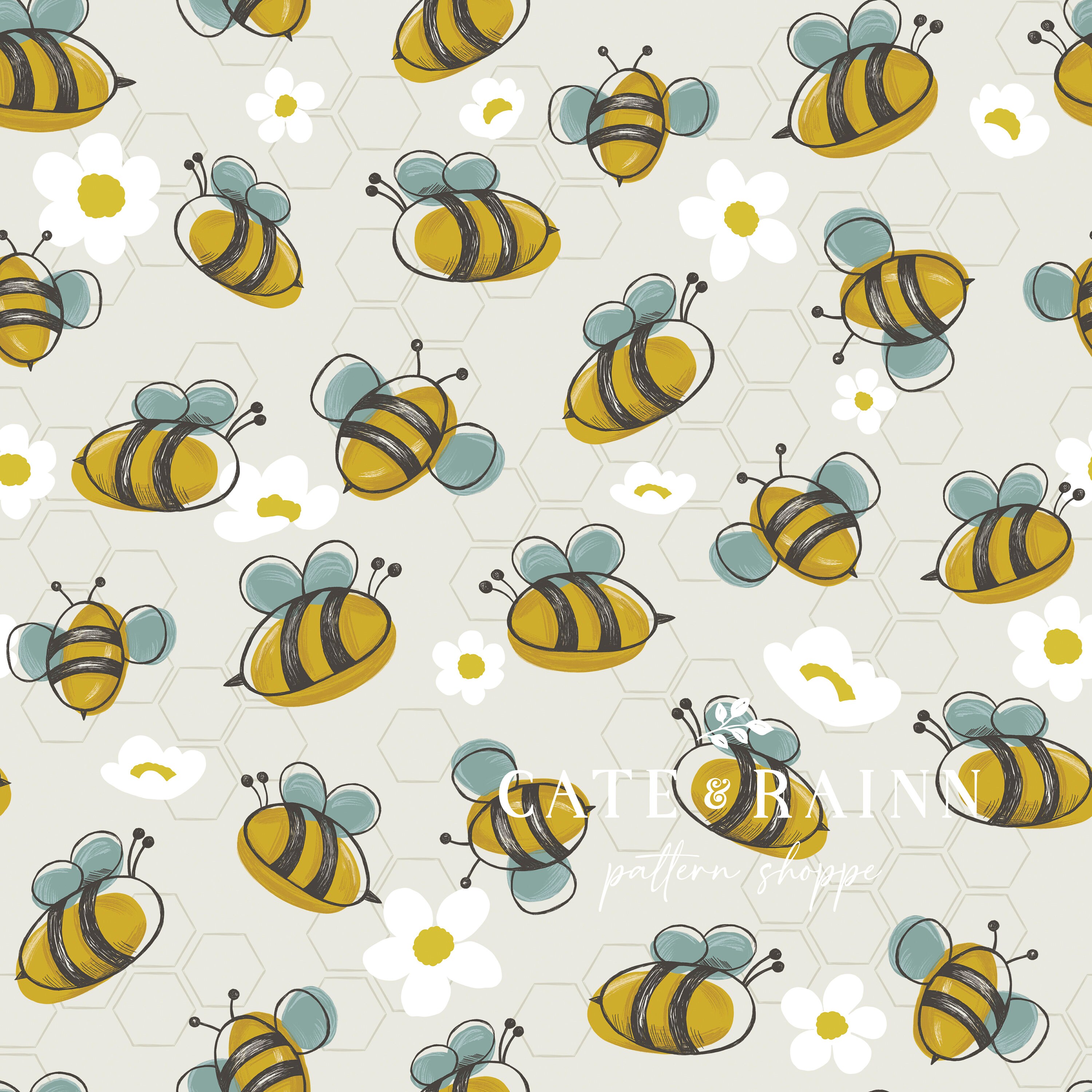 Honey Bee Pattern Vintage Flower Print Repeat Pattern Etsy