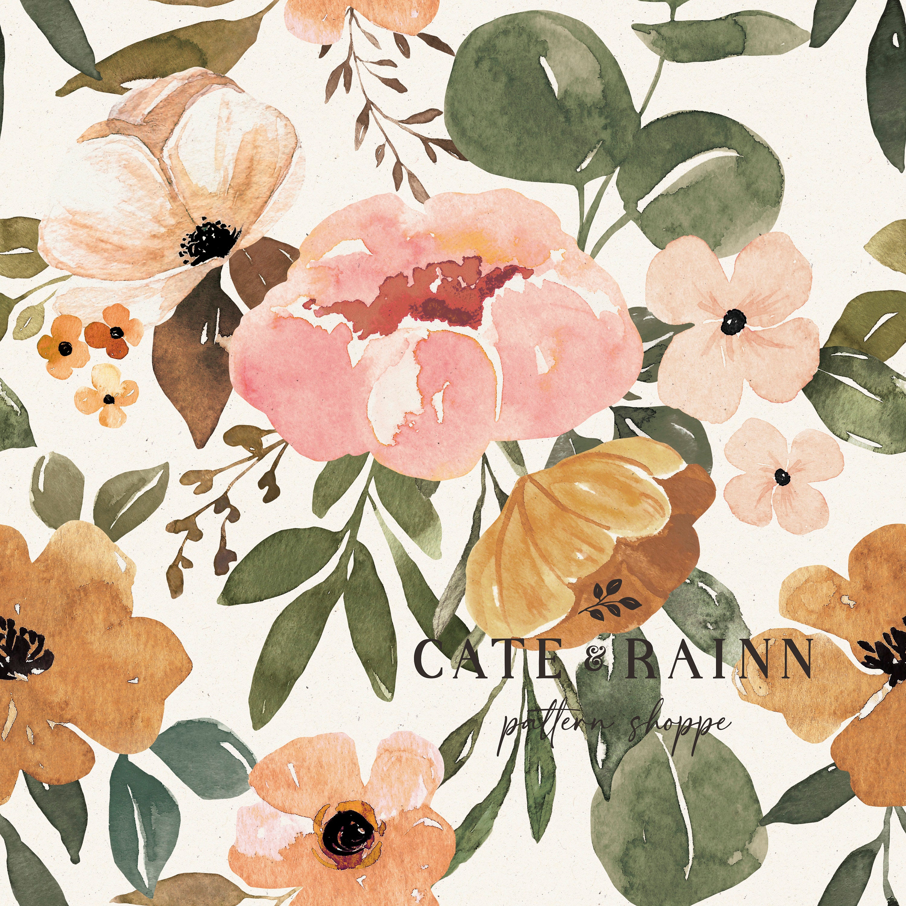Charlotte Vintage Watercolor Floral Pattern, Boho Floral Seamless Pattern,  Repeat Pattern, Commercial Use, Digital Pattern, Pattern File 