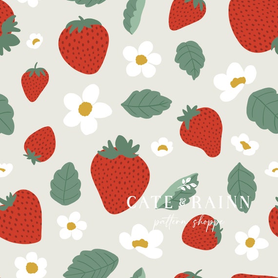 Vintage Strawberry Pattern, Fruit Print, Seamless Repeat Pattern
