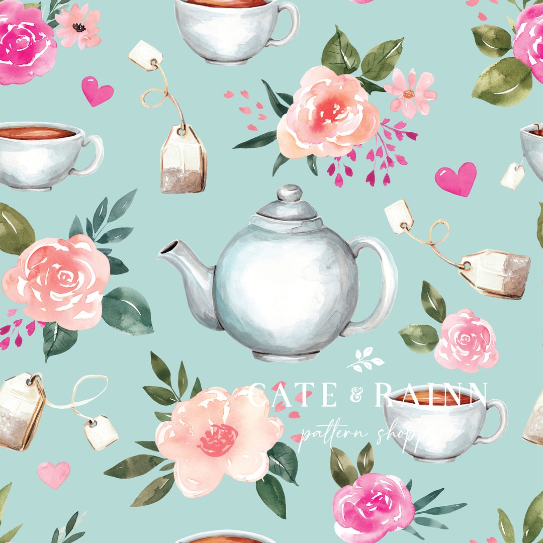 Floral Tea Party Seamless Pattern, Repeat Pattern, Commercial Use ...