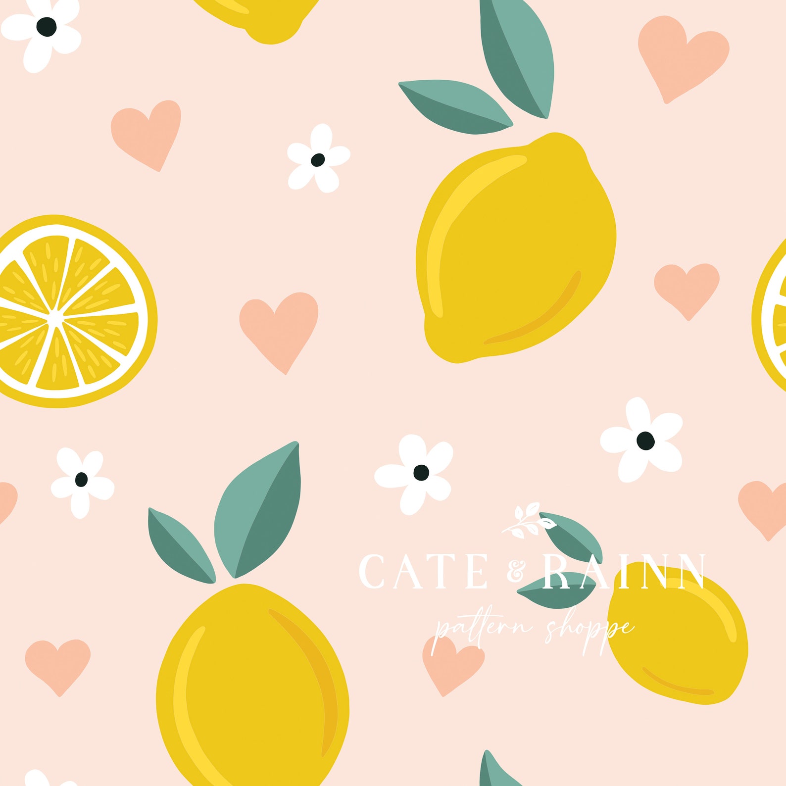 Pink Lemon Love Pattern Fruit Print Citrus Repeat Pattern Etsy