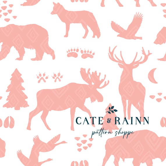 Pink Woodland Forest Pattern, Seamless Repeat Pattern, Commercial