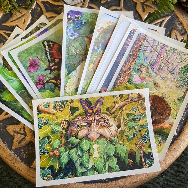 SET of 10 Stickers ~ faery art fairytale folklore faerie stickers whimsical faery forest creatures Faeryland woodland animals pagan magick