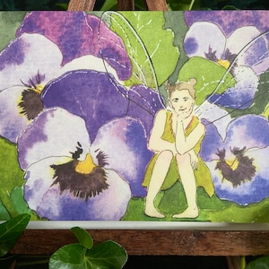 Carte de fée pensée violette ~ fée de jardin fantastique magique lutin des bois fleur ailes de fée lutin fleur magick sol de la forêt enfant lunatique