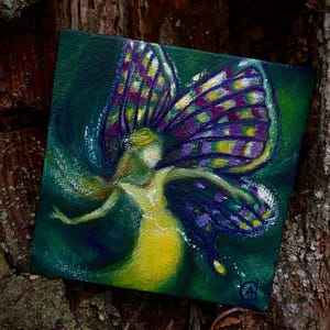 Dancing Fairy original oil painting fairy forest fae enchanted faery energy fairy wings whimsical faerie woodland fairy ring shamanic dance