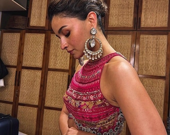 Powder Blue Indian Wedding Bridesmaids Cocktail Handmade Ruffle Lehenga Choli