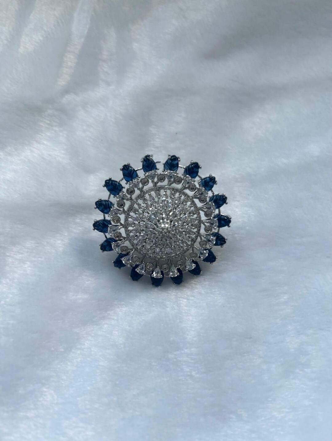 Indian Blue Rings American Diamond Dark Blue Flower Ring ~shaadi~simple~desi~traditional ...
