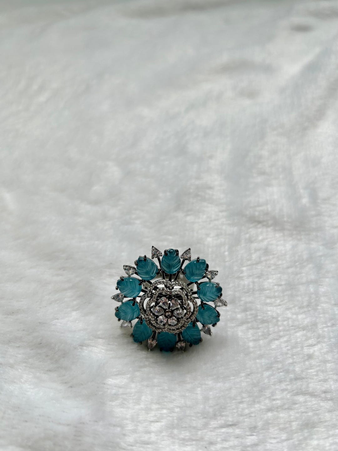 Indian Blue Rings American Diamond Blue Flower Ring ~shaadi~simple~desi~traditional ...