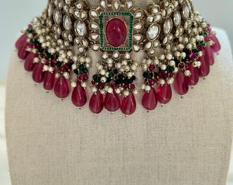 Dark Red/Pink Kundan Choker Set shaadi~simple~desi~traditional~wedding~bollywood~dulhan~bridal~sabyasachi~indowestern