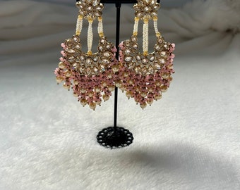 Pink Beaded Polki Earrings shaadi~simple~desi~traditional~wedding~south asian~bollywood~dulhan~bridal~sabyasachi~punjabi~jaggo~sangeet~pearl