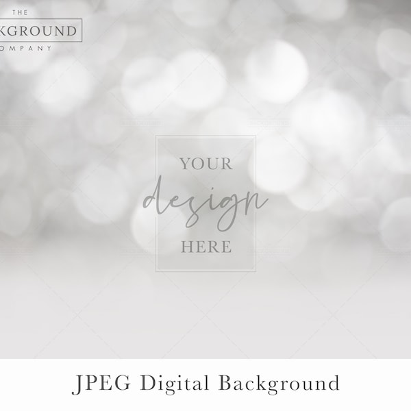 Christmas Background Digital | Bokeh Background Mockup | Silver Glitter Background | Blurred Lights Background | Silver Sparkle Background