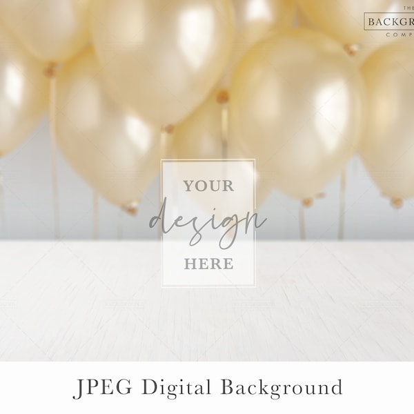 Gold Balloon Background Mockup | Birthday Background Table Mock up | Celebration Background Mockup | Empty Table Mockup | Party Background