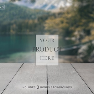 Outdoor Lake Scene | Summer At The Lake Background Mockup | Wooden Picnic Table Mockup | Hiking, Camping, Cabin | Product Mockup Background