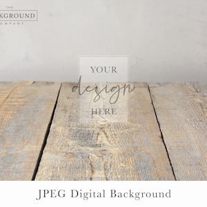 Könnte beinhalten: Ein digitaler Hintergrund mit verwitterten, hellbraunen Holzplanken, die horizontal angeordnet sind. Ein zentrales, transparentes Quadrat enthält den Text 'YOUR design HERE'. Oben links befindet sich das Logo 'THE BACKGROUND COMPANY'.