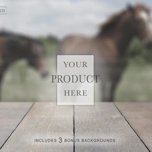 Horse Background Mockup | Outdoor Table Mockup At The Farm | Wooden Table Mockup | Horse Ranch Background | Product Mockup Background