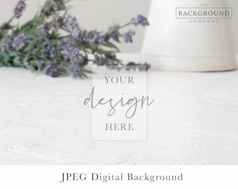 White Table Background Mockup | Table Mockup Background | Lavender Flowers Background Table Mock up | Table Photo For Product Mockup