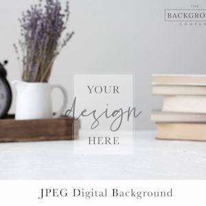 Modernt lantligt bordsmodell | Cottagecore-bakgrundsmodell | Vit bordsbakgrund för produktmodell | Cottage Core-bakgrundsmodell