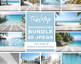20 Summer Tabletop Mockup Bundle | Tropical Vacation Background Mockups | Etsy Listing Photos for Sublimation Print on Demand Products