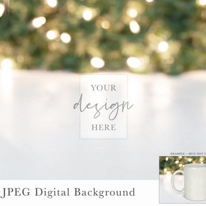 Kerst Mockup Achtergrond | Kerstachtergrond met lege ruimte | Feestelijke achtergrond voor mok mockup | Kerstmis Lichten Achtergrond