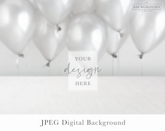 Silver Balloon Background Mockup | Birthday Background Table Mock up | Anniversary Background Mockup | Wedding Background | Mockup Table