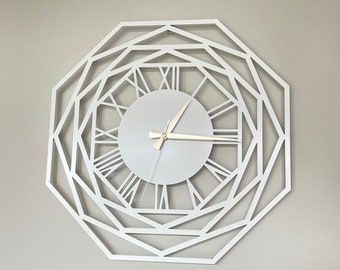 16" Round White Ancient Roman Numeral Style Analog Metal Large Lotus Clock - Indoor Silent Battery Operated