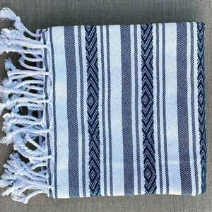 Batika hand-woven natural cotton Turkish Peshtemal towel for beach, pool, spa, bath and more Blue