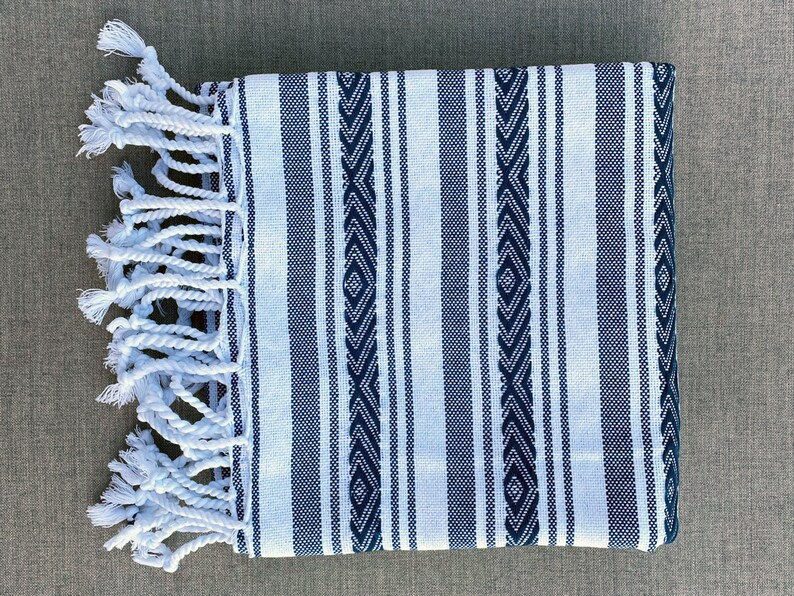 Batika hand-woven natural cotton Turkish Peshtemal towel for beach, pool, spa, bath and more Blue