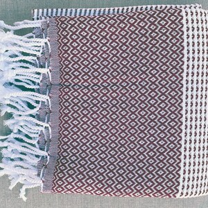 Diamond hand-woven traditional cotton Turkish Peshtemal towel for beach, pool, spa, bath and more Red