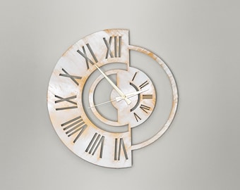 16" Round Antique White Ancient Roman Numeral Style Analog Metal Large Selene Clock - Indoor Silent Battery Operated