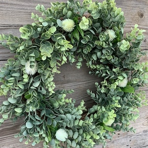 Year round greenery wreath for front door, modern farmhouse wall decor, eucalyptus wreath, housewarming gift, wreaths