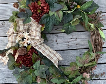 Year round wreath with eucalyptus , flowers, olives, home decor, fall decor, year round wreath, housewarming gift, wreaths.