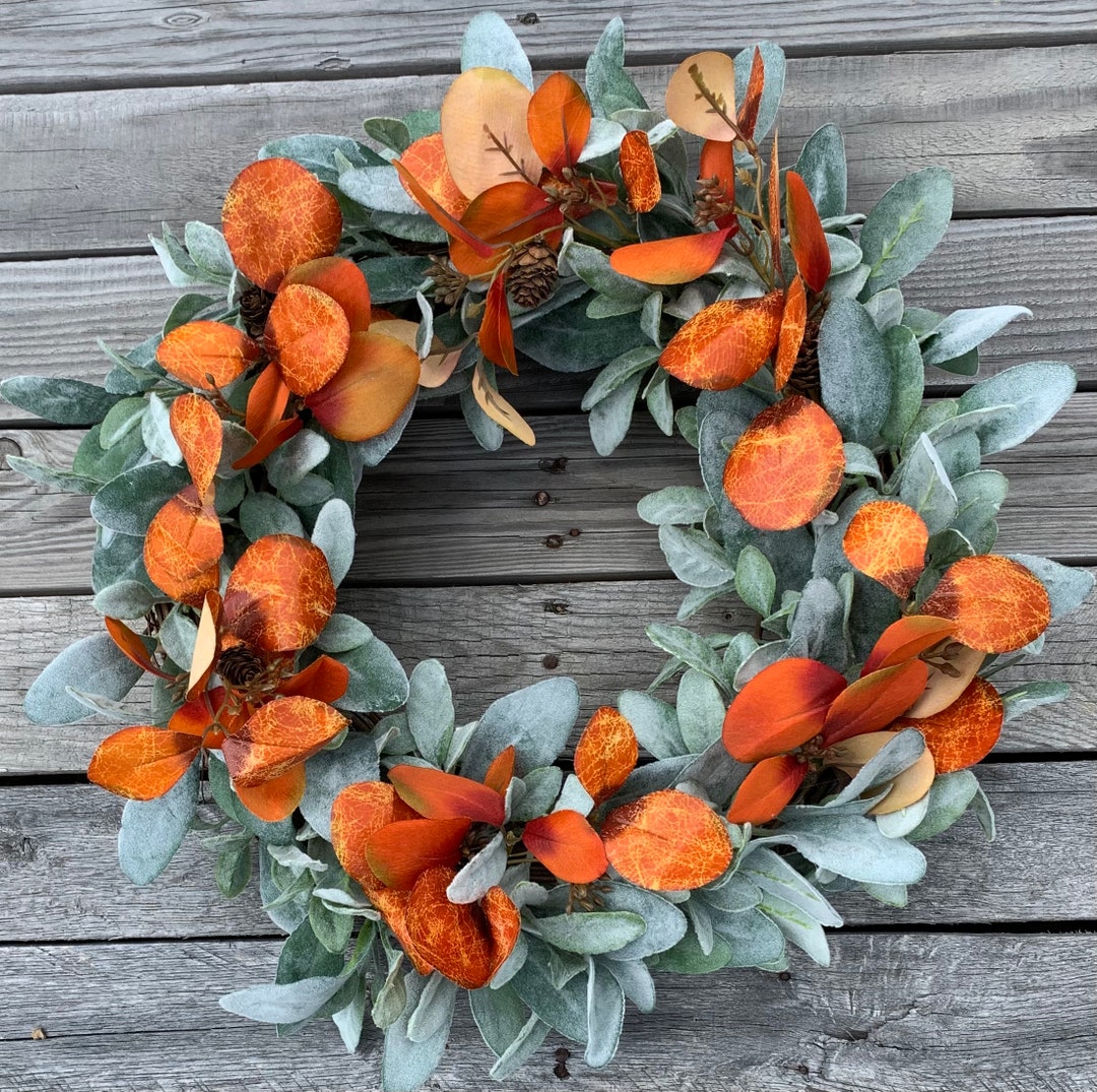 Lambs Ear, Orange Eucalyptus and Pinecones Wreath, Fall Wreath, Autumn ...