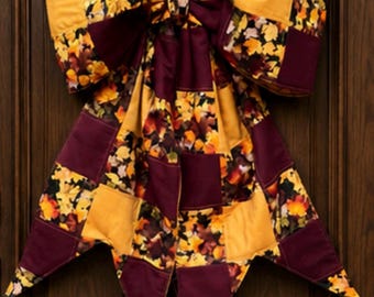 Big Quilted Bow, Handcrafted Bow, Door Decor, Wall Decor, Fall Decor, Unique Gifts, 19”x25”, Statement Piece