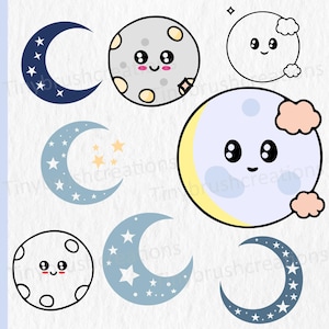 Kawaii Moon SVG - Cute Smiling Moon & Star Cut Files for Cricut Silhouette - Nursery Decor, Kids Shirts, Celestial Theme