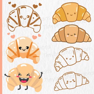 Kawaii Croissant SVG, Croissant SVG, French Bakery Clipart, Pastry Cut Files, Kawaii Breakfast svg for Cricut, Cafe Decor & Food Lover Gift