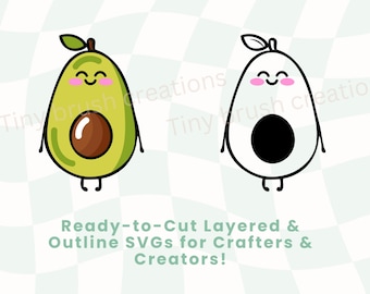 Kawaii Avocado SVG: Layered Cut Files for Cricut & Silhouette (Digital Download, Commercial Use)